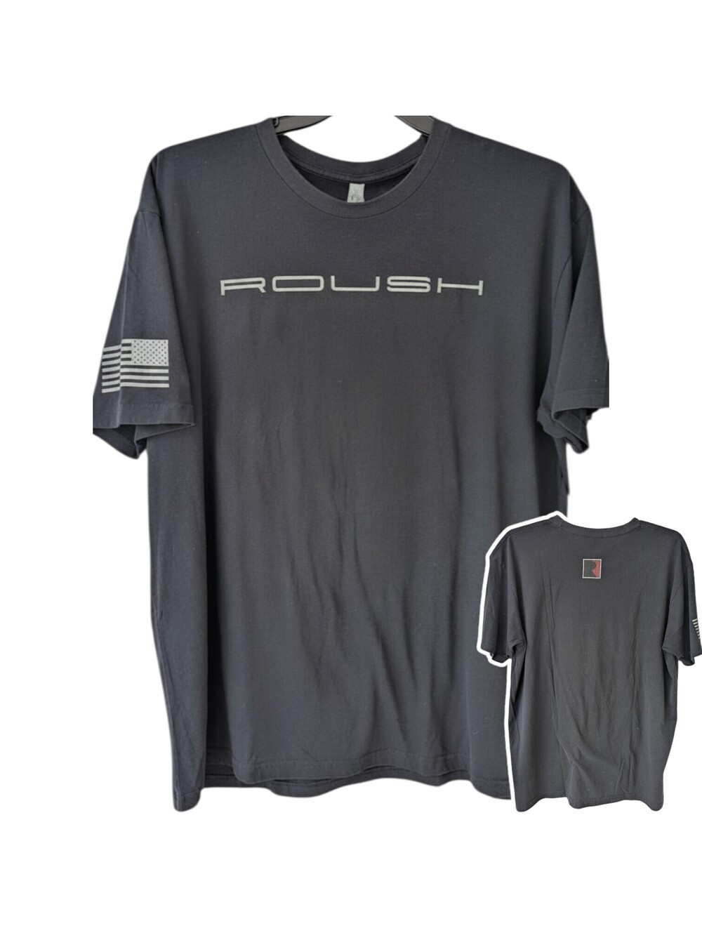 Next Level Mens 2XL Roush Performance T-Shirt USA Flag Black Ford 25x30 Mustang